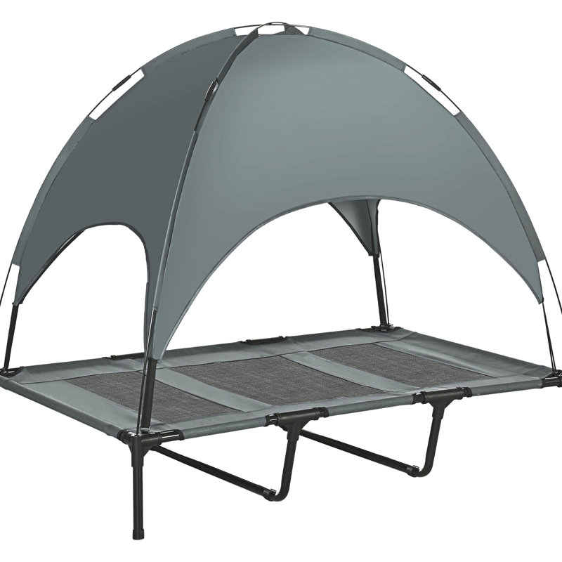 Lit de bébé surélevé gris 48 po, avec matériau respirant et housse de parasol portable pour chien gris, 48 po, auvent à fonction protégée