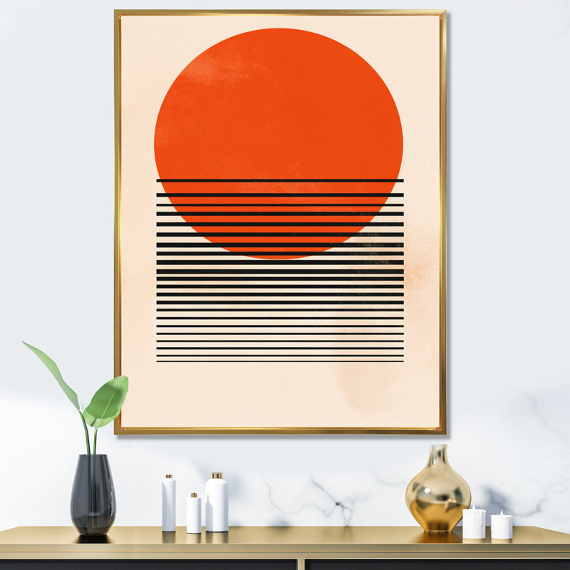 «Minimal Geometric Orange Bold Sunset II», reproduction sur toile, Cadre flottant doré, H 40 po x l 30 po