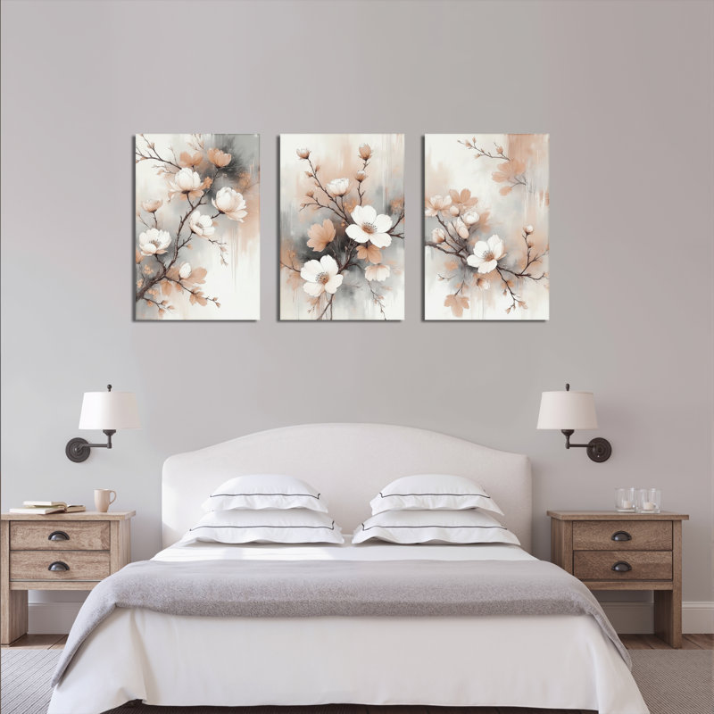 Tableau mural sur toile à motif floral de fleurs de cerisier (lot de 3), H 24 po x l 48 po