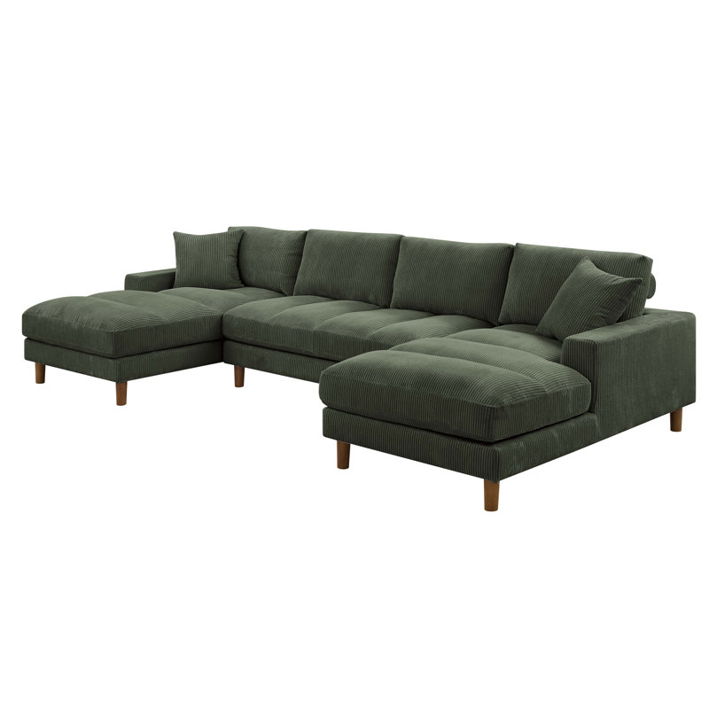 Canapé modulaire 3 pièces Sanner, Velours côtelé vert foncé