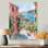 «Pink Coastal Village Italy II», art mural Italie