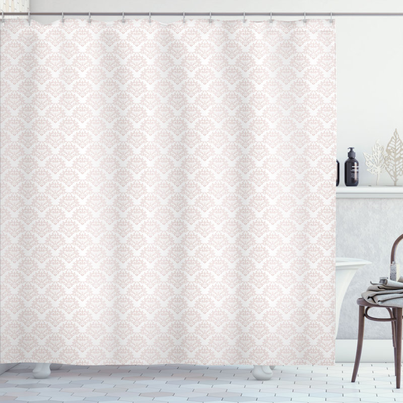 East Urban Home Damask Shower Curtain Simplistic Royal Pale Eggshell and White, 75"H x 69"W