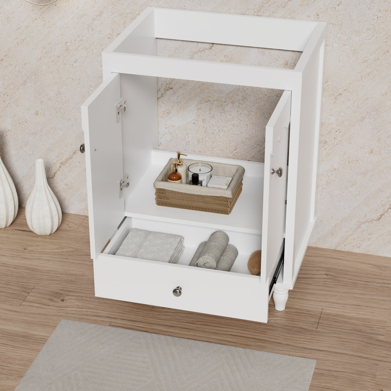 Base de meuble-lavabo autoportant 24 po seulement, lavabo non inclus, rebord ondulé décoratif, Blanc