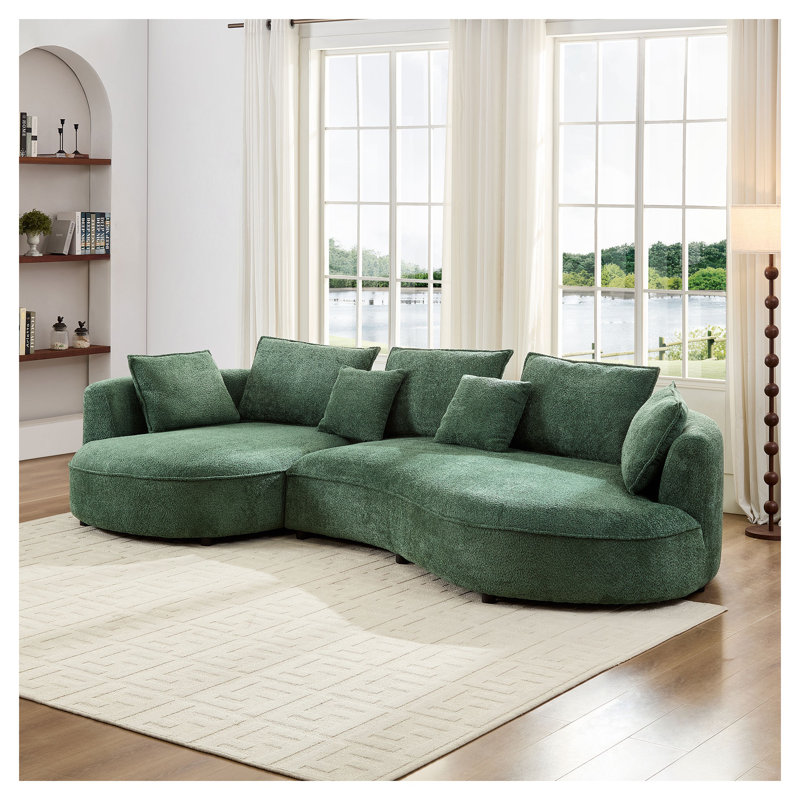 Très grand canapé modulaire Boucle avec méridienne gauche, canapé vert moderne Mid-Century pour le salon