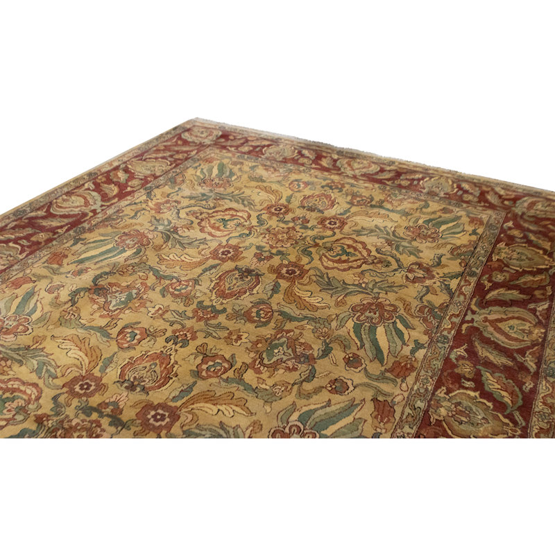 Hand Knotted Wool Area Rug in Gold