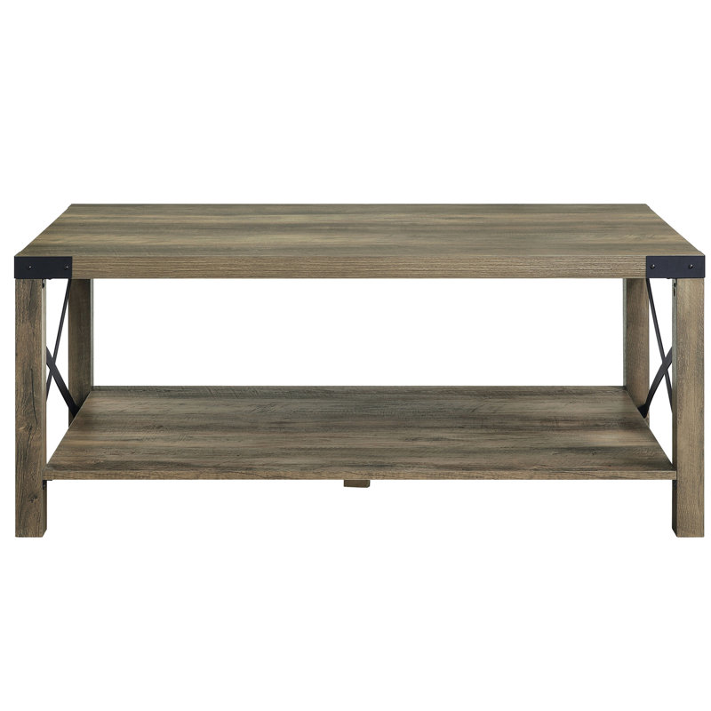 Veneer(pu) Rectangular Rustic Coffee Table With Open Storage And 19.51 In. Height 4" Floor Compartment