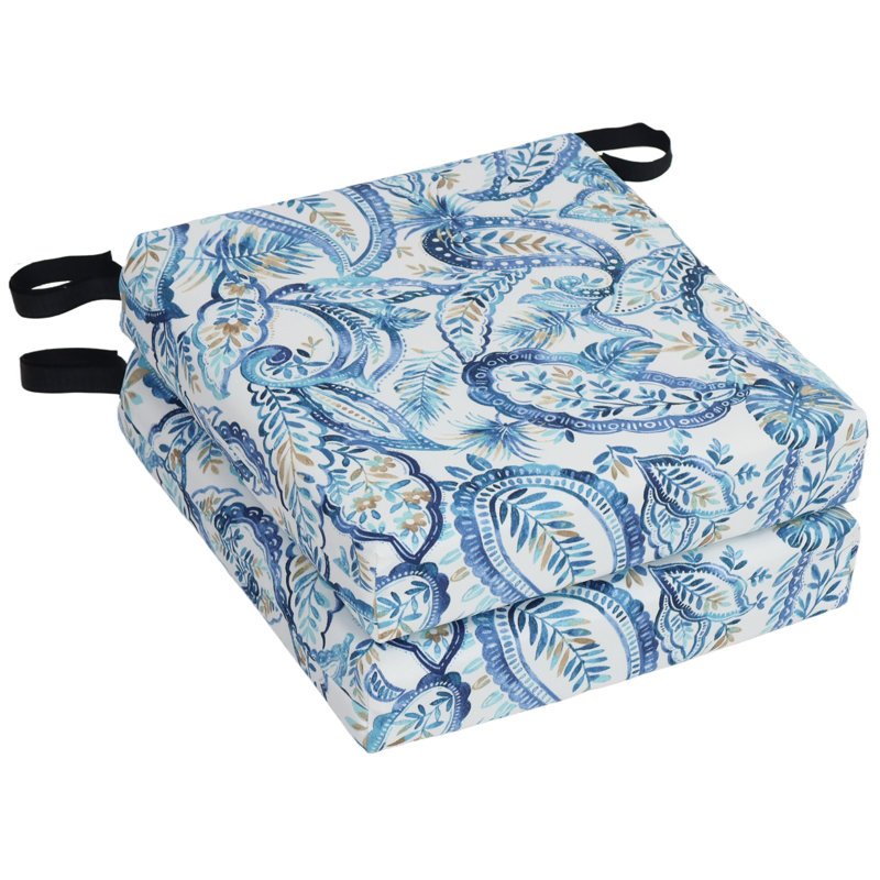 Outdoor 3'' Seat Cushion, White/Blue Paisley