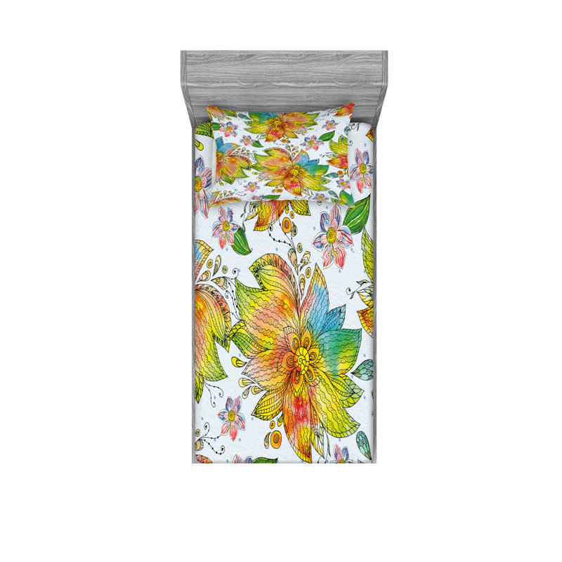 Microfiber Floral Sheet Set, Twin XL Sheet Set with Fitted Sheet