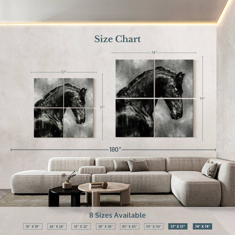 Brampt Black Stallion On Silver, 57" H x 57" W
