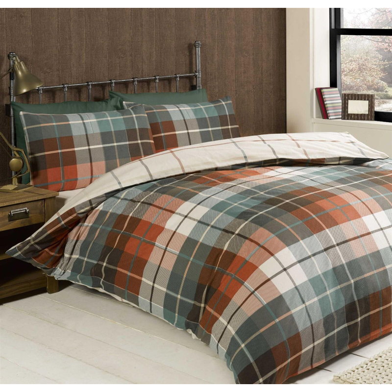 Check Argyle Duvet Cover with Pillowcases, Super King + 2 Standard Pillowcases, Terracotta