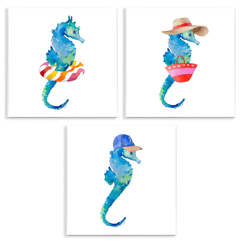 «Fun Beach Ready Seahores», ensemble de 3 plaques murales par Lanie Loreth