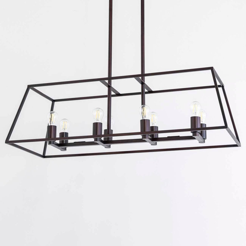 Luminaire suspendu linéaire simple 8 lumières Condreay, Bronze huilé