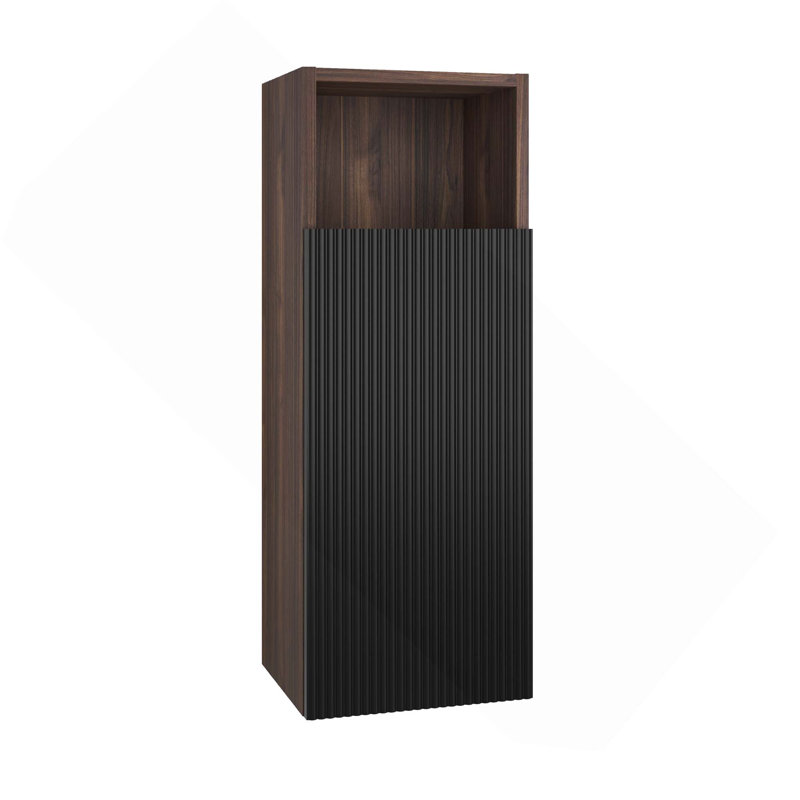 Bathroom Wall-Mounted Storage Side Cabinet With Open Storage For Small Space, Black/Dark Walnut