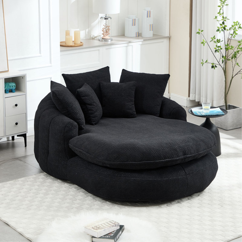 Canapé surdimensionné ovale rembourré à billes, canapé paresseux avec 3 grands coussins et 2 petits coussins, dossier enveloppant pour adultes, canapé à billes en chenille
