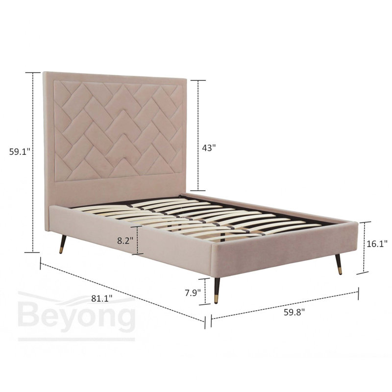 Lit double en velours Crosby, Naturel, Double
