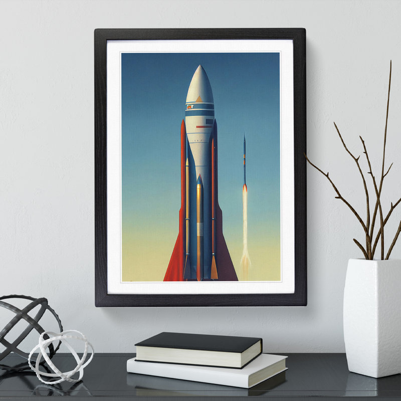 Awesome Spaceship Rocket - Single Picture Frame Print, 64cm H x 46cm W x 2cm D, Black Framed