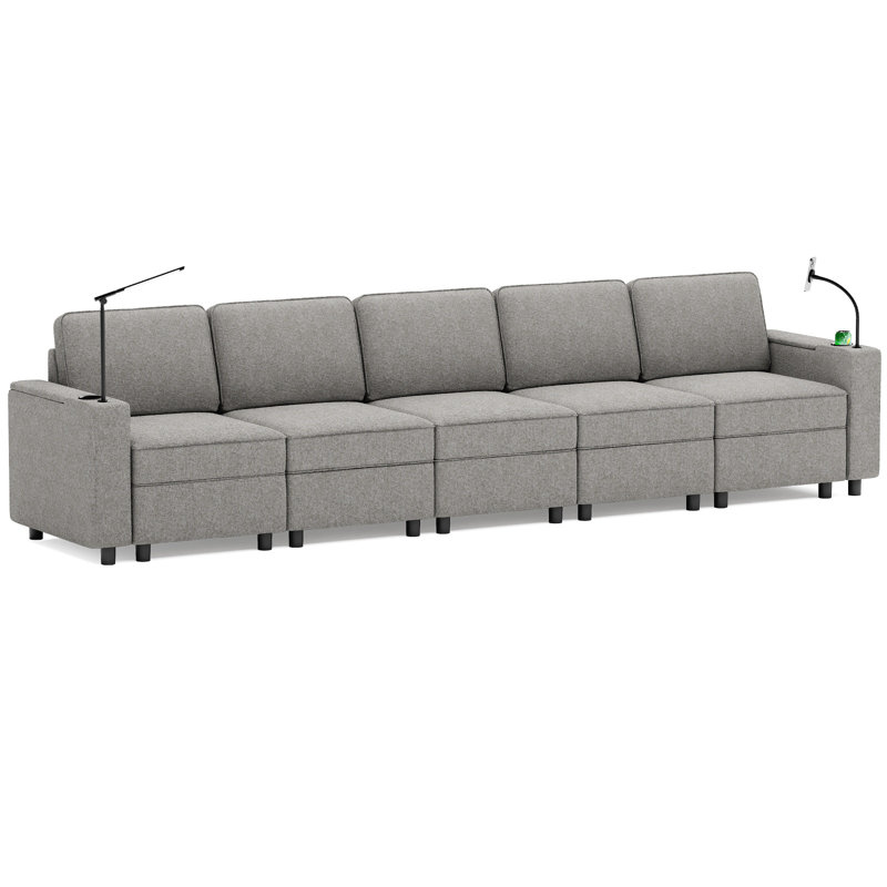Canapé modulaire à 5 places avec canapé modulaire et rangement pour le salon, Mélange de polyester gris tourterelle