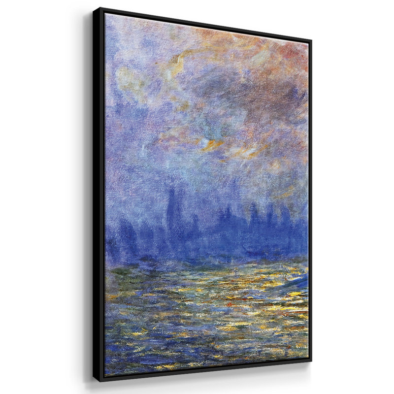 "Maisons du Parlement", reflet de la Tamise, 1900, reproduction sur toile 3 pièces, H 40 po x l 78 po x P 2 po, Noir