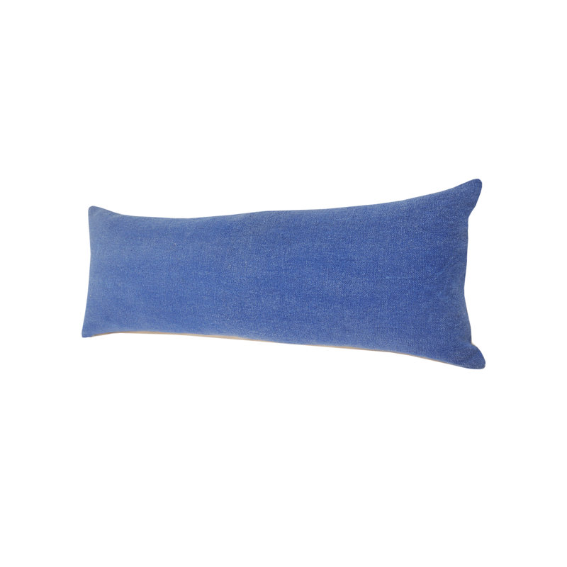 Coussin lombaire très grand contemporain de couleur unie 100% coton délavé à la pierre, Bleu classique, Polyester/Polyfill