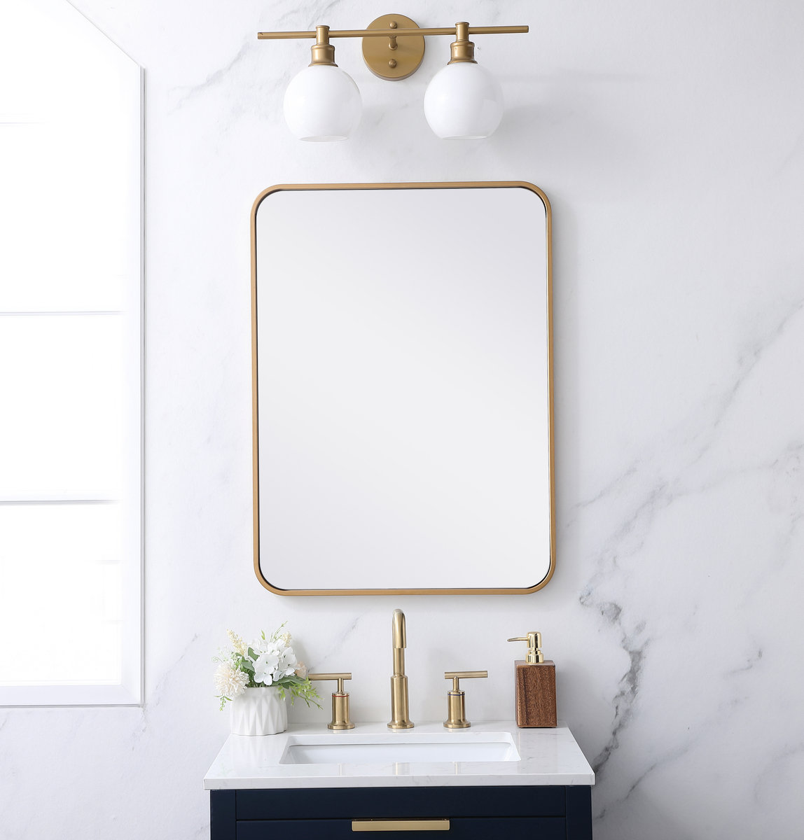 Sabine Metal Rounded Rectangle Wall Mirror, Brass, 30" x 22"