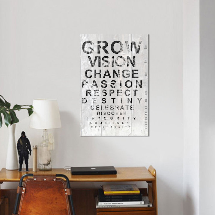 « eye chart ii », art textuel sur toile, H 60 po x l 40po x P 1,5 po