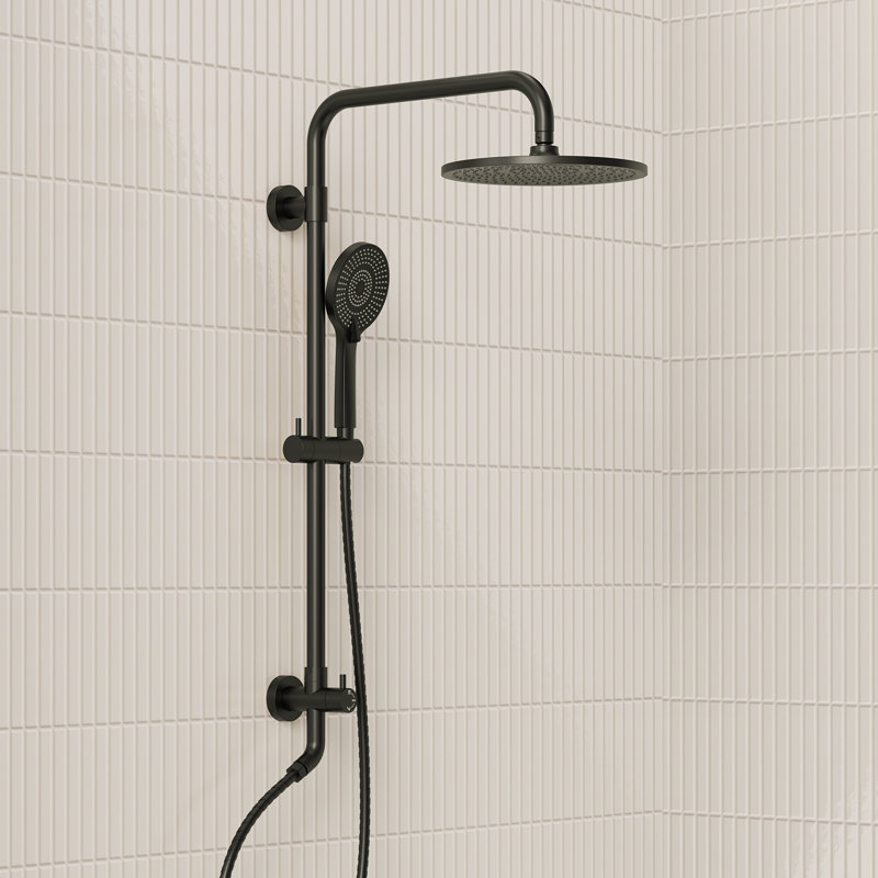 Ensemble de garniture de douche murale, pomme de douche à pluie 10 "avec barre coulissante et poignée de douche , Noir mat