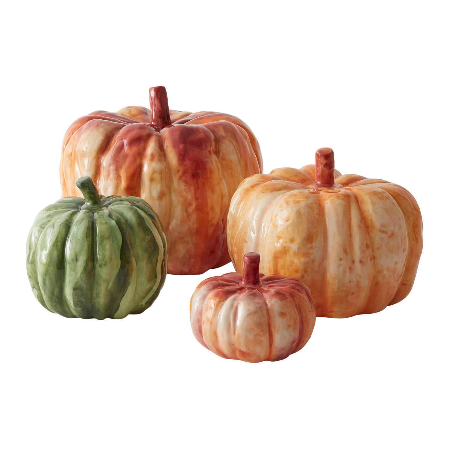 Ceramic Pumpkin Holiday Accent, 10" H x 11.5" W x 11.5" D, Orange