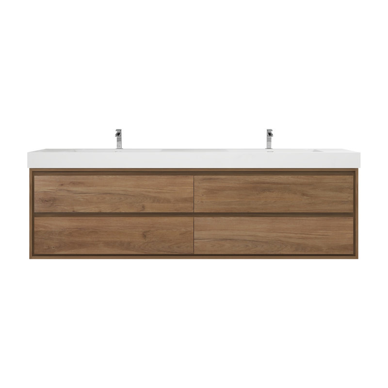 84'' Double Bathroom Vanity with Acrylic Top, White Oak
