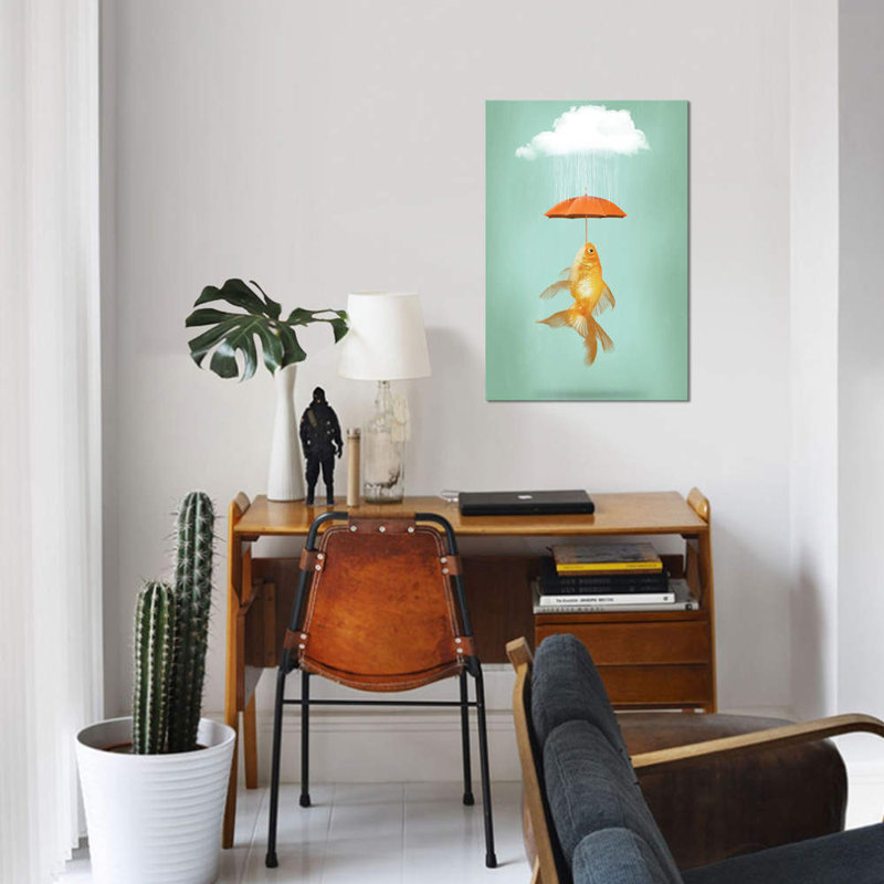 " Fish Cover " by Vin Zzep, 12" H x 8" W x 0.75" D, Wrapped Canvas, No Mat