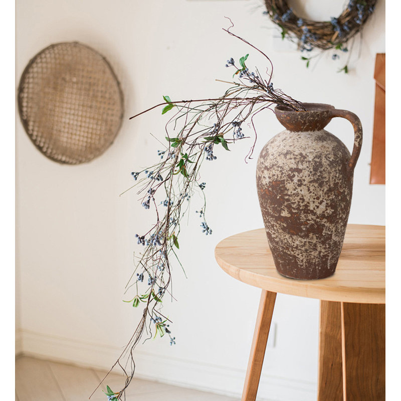 Flower Vase With Handle, Large Rustic Farmhouse Vase