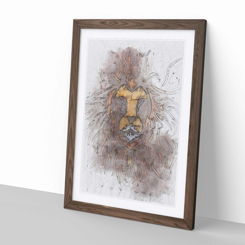 Lion Art in Abstract - Picture Frame Graphic Art Print, 60cm H x 40cm W x 2cm D, Walnut