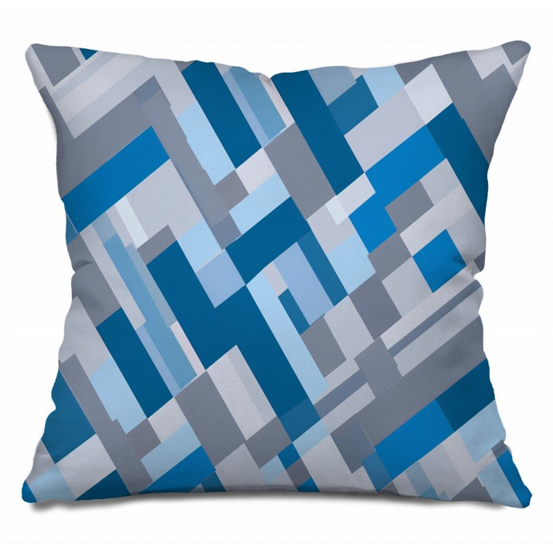 Coussin Trendy, Géométrique gris / bleu, H 26 po x l 26 po