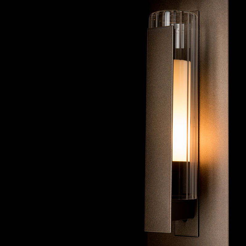 Vertical Bar Fluted Clear Glass 1-Bulb Outdoor Flush Mount, Coastal Natural Iron, 23.5" H x 7.8" W x 6.8" D