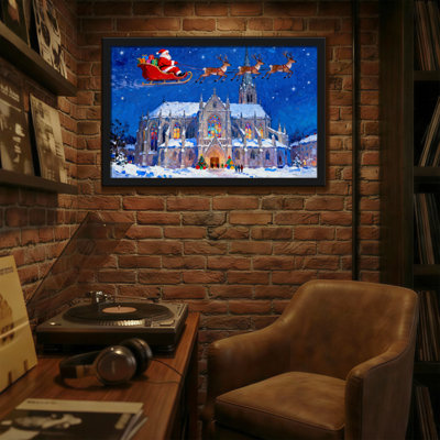 Noël, traîneau du Père Noël, nuit enneigée, étoiles, rennes, Noël