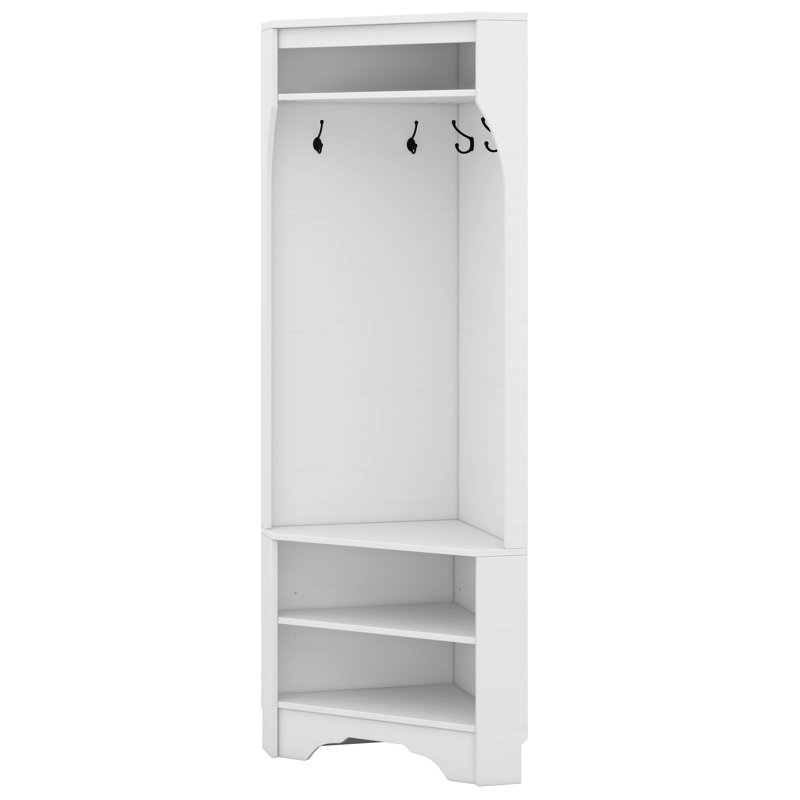 Hall Tree With Shoe Bench And 4 Hanging Hooks, Entryway Coat Rack With Shoe Shelf, Corner Cabinet With Adjustable Shelf