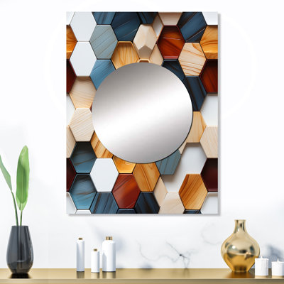 Chaux orange et gris hexagones angulaires - miroir géométrique, miroir mural décoratif géométrique, impression d'art en métal