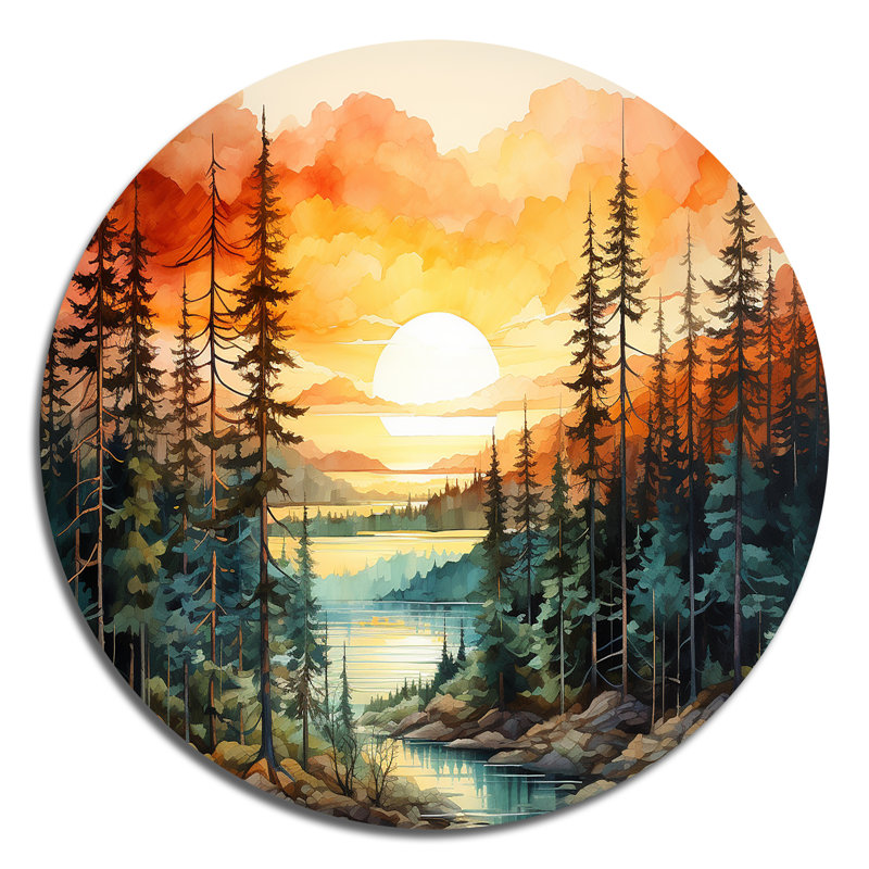Pin coucher de soleil brillant II - art floral rond en métal, H 29 po x l 29 po