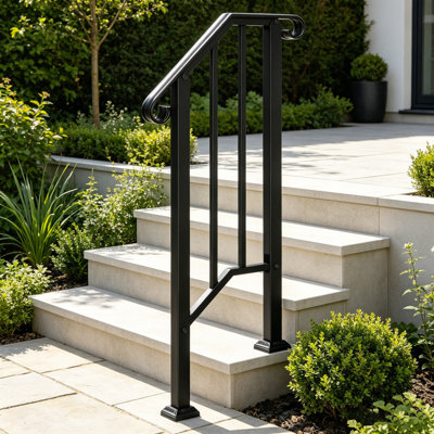 Matte Black Galvanized Iron Handrail -111.5cm Outdoor Stair Railing for Garden Steps,