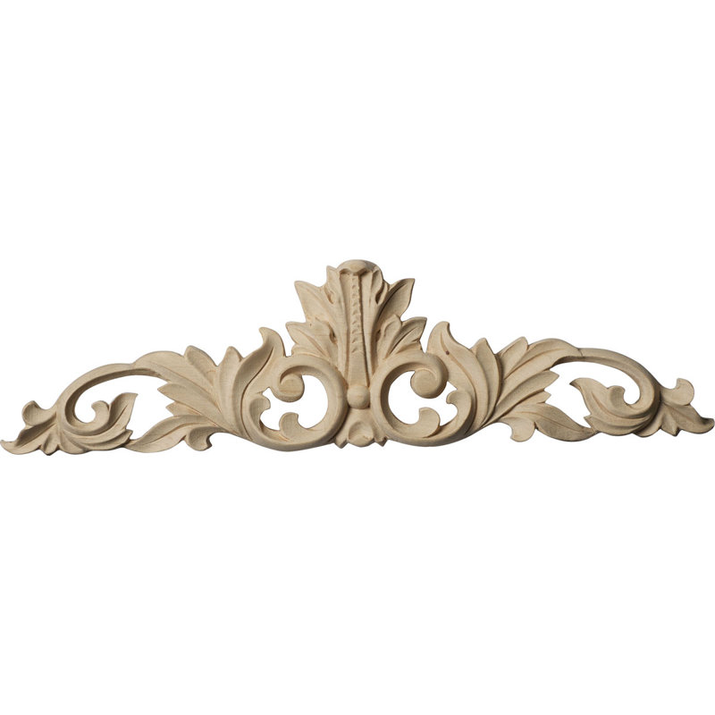 Feuille verte au centre avec volutes, H 3 1/4 po x l 12 1/4 po x P 1/4 po, Hévéa