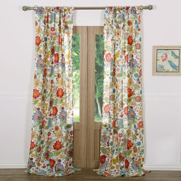 Greenland Home Fashions  Astoria White Window Panel Pair 84-inch L, Red/Green, 84" L x 42" W