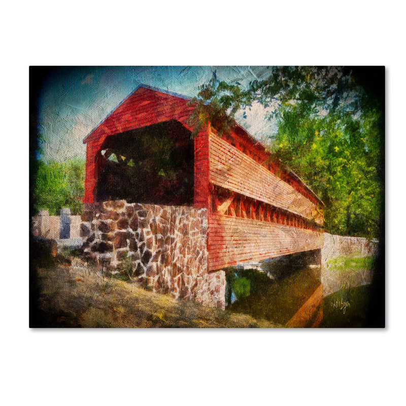 « old recouvert bridge » par lois bryan, reproduction de photo sur toile, H 14 po x l 19 po x P 2 po