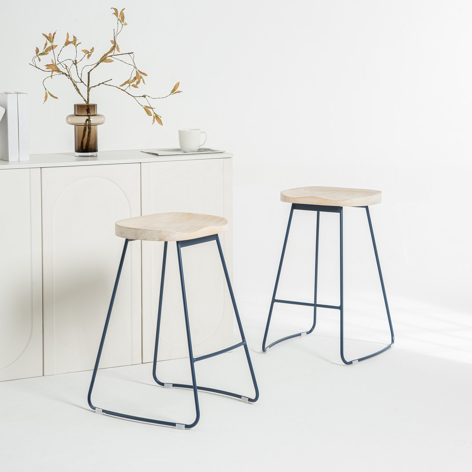Navarre 26" Bar Stool, Navy, Beige