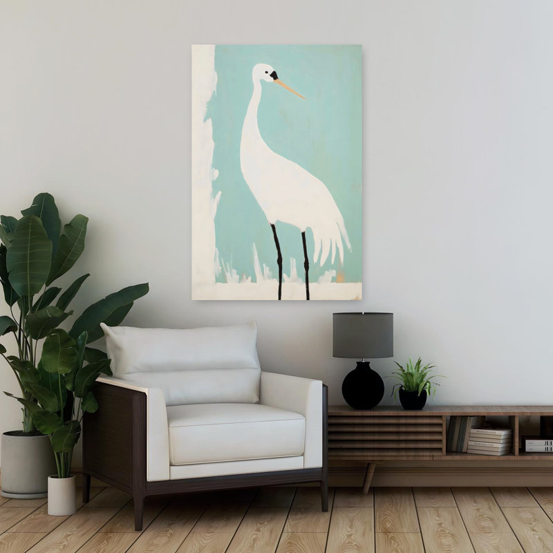 Art mural contemporain abstrait White Crane, H 36 po x l 24 po