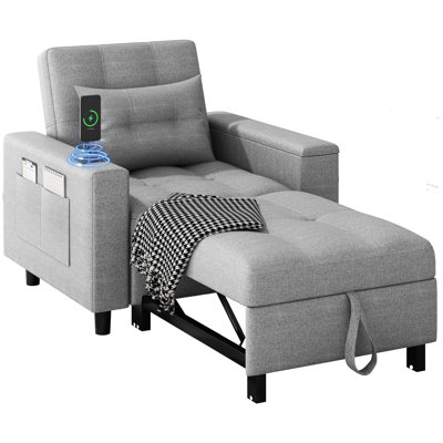 Ebern Designs Sleeper Chair Bed For Adults, 3-In-1 Convertible Sofa Chair Bed Pull Out Couch With Wireless And Type C Charging Ports -  B6DB7CF2B176452581B42BD495F484A7