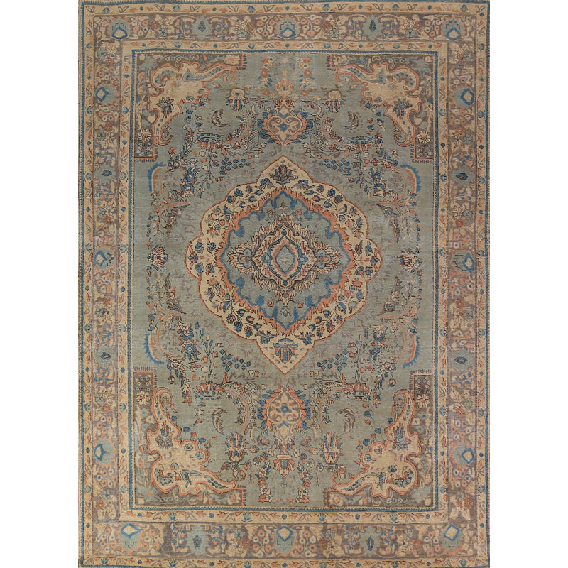 Tapis bleu délavé traditionnel 8 x 11