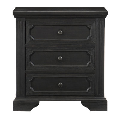 3 tables de chevet de style rustique, finition gris anthracite pour la décoration de chambre à coucher avec finition, 3 tiroirs au look charmant