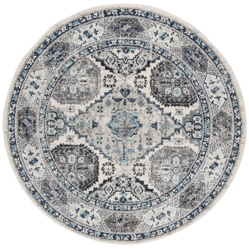 Christa Oriental Blue/Ivory Area Rug, Round 6'7"