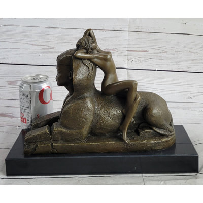 SPHINX by T. Herlinger (1904) Bronze Sculpture Statue Nude Female Figure Marble Base