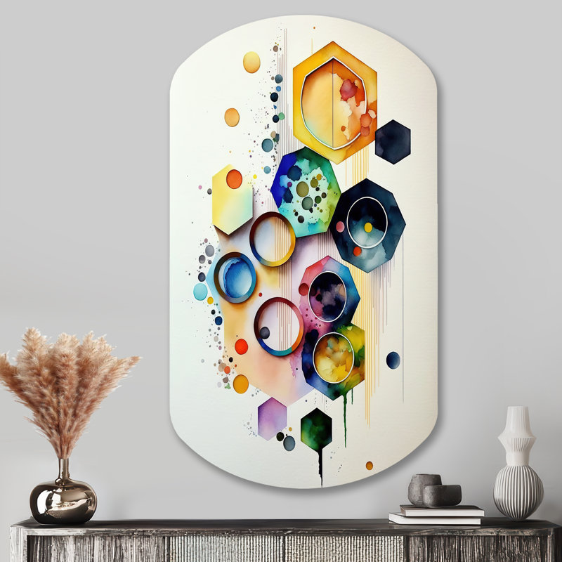 Art mural hexagonal et circulaire abstrait II - forme géométrique cylindrique abstraite, H 43 po x l 23 po x P 1 po