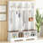 Farmhouse 59"W Wide Hall Tree With 8 Hooks, Practical Entryway Bench With Open Compartments, 76.7"H Modern 3-In-1 Wooden Style Coat And Shoe Rack For Mudroom, Living Room, White-958223875